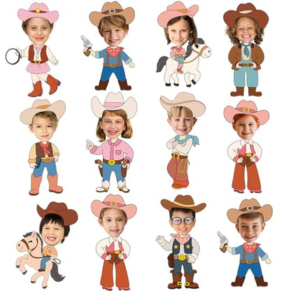 60pcs Western Theme DIY Cutouts Cowboy Cowgirl Hat Bulletin Board Decoration Set Wild Western Paper Cut-Outs Classroom Decor for Boy Girl DIY Photo Craft Kindergarten School Wall Door Supplies - style: Western