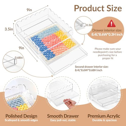 Scalloped Acrylic Tray, 9" x 9" Clear Acrylic Tray with Double Layer Drawer for Insert Needlepoint,Art, Customizable Photos,Fabric,Messages Display Basket,Decorative Tray Gift for Home Office - size: 9''x9''x2.5'' 2d