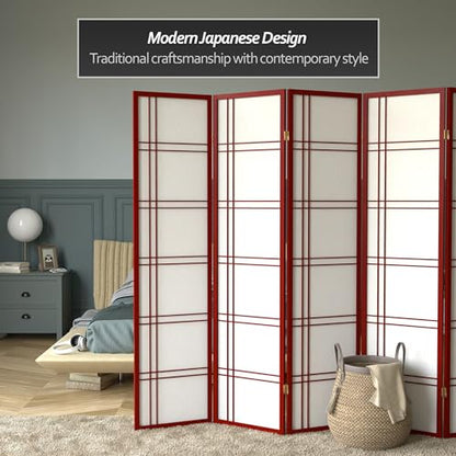 Oriental Furniture 6 ft. Tall Double Cross Shoji Screen - Rosewood - 6 Panels - color: Rosewood, size: 6 Panel