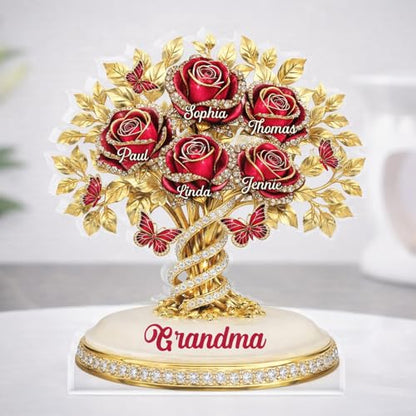 LOVELYPOD Personalized Rose Flower Mama 2D Acrylic Plaque, Custom Name Mommy And Kids Plaque, Mother's Day Mom Gift, Grandma Gifts, Mama Birthday Gifts from Kids, Custom Shape Family Block - color: Design #2