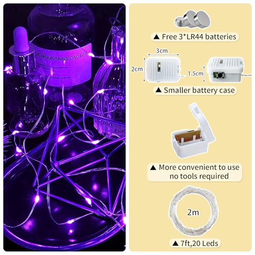 8 Pack Purple Fairy Lights Battery Operated, 7ft 20 LED Mini String Twinkle Lights for Christmas Halloween Mason Jars Party Centerpiece Table Decorations (8, Purple) - color: Purple