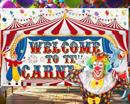 Remagr Large Circus Carnival Backdrop 84 x 60 Inch Welcome to the Carnival Banner Backdrop Photo Background for Circus Theme Party Decorations Birthday Party Supplies Photo Props - size: 84 x 60 Inch