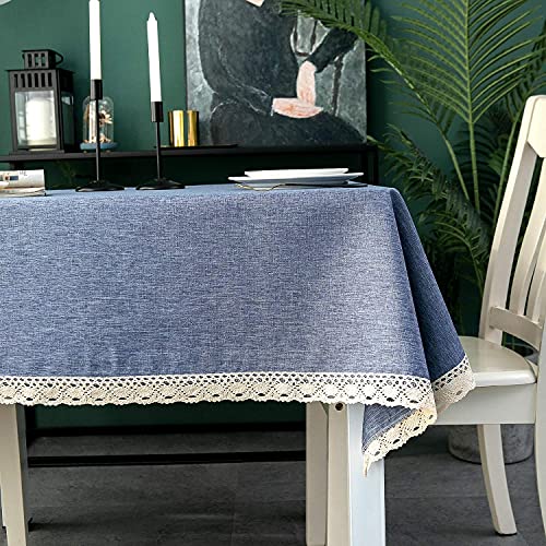 EHouseHome Faux Linen Tablecloth with Lace Trim - Waterproof/Spill Proof/Stain Resistant/Wrinkle Free/Oil Proof - for Banquet, Parties,Dinner,Kitchen,Wedding,Holiday,Denim Blue Square 52X52Inch - color: Denim Blue, size: 52" x 52" (Square)