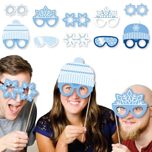 Big Dot of Happiness Blue Snowflakes Glasses and Headpieces - Paper Card Stock Winter Holiday Party Photo Booth Props Kit - 10 Count - color: Blue Snowflakes