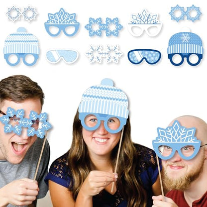 Big Dot of Happiness Blue Snowflakes Glasses and Headpieces - Paper Card Stock Winter Holiday Party Photo Booth Props Kit - 10 Count - color: Blue Snowflakes