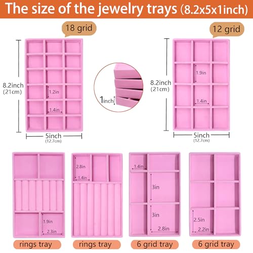 8 Pack Stackable Jewelry Trays Organizer Velvet Earring Organizer Jewelry Tray for Drawers Earring Holder Necklace Bracelet Ring Organizers - color: Pink, size: 8 Pcs
