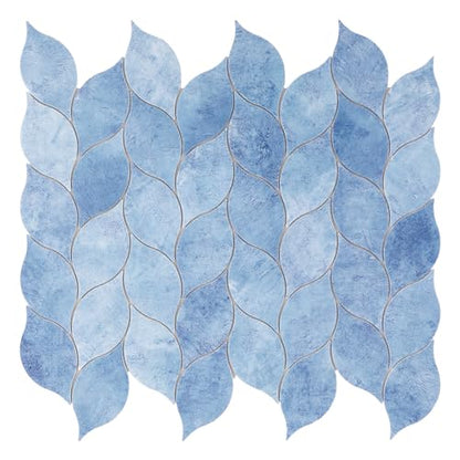 Tilingview 10-Sheet Peel and Stick Backsplash Tile for Kitchen, Self-Adhesive Mosaic Glossy Leaf Stick on Wall Tile with Gaps (Sky Blue) - color: Leaf Gaps Sky Blue