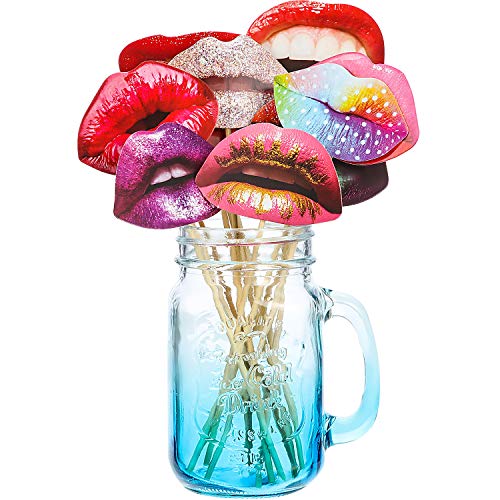 Gejoy 40 Pcs Graduation Photo Booth Props DIY Kit Funny Selfie Props Accessories Funny Mouth Lips Party Photo Booth Prop for Grad Wedding Prom Party Supplies Favors with Wood Stick
