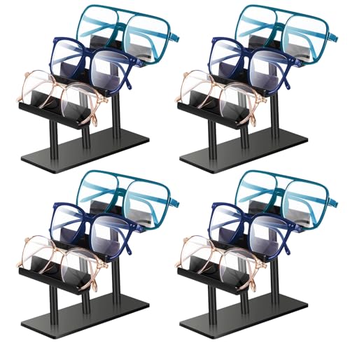 Sintuff 4 Pcs 3 Tier Acrylic Sunglasses Rack, Eyeglasses Stand, Sunglass Holder, Glasses Black Eyewear Organizer Holder Display Risers for 3 Glasses Frame Shop Home Storage - color: Black, style: 3 Tier
