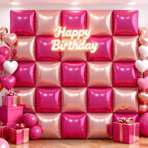 36Pcs Hot Pink and Rose Gold Square Foil Balloons Wall Backdrop, Double Sided Metallic Foil Balloons Tunnel Arch Garland Kit for Photo Booth Birthday Wedding Halloween Christmas Party Decorations - color: Hot Pink and Rose Gold, size: 36PCS