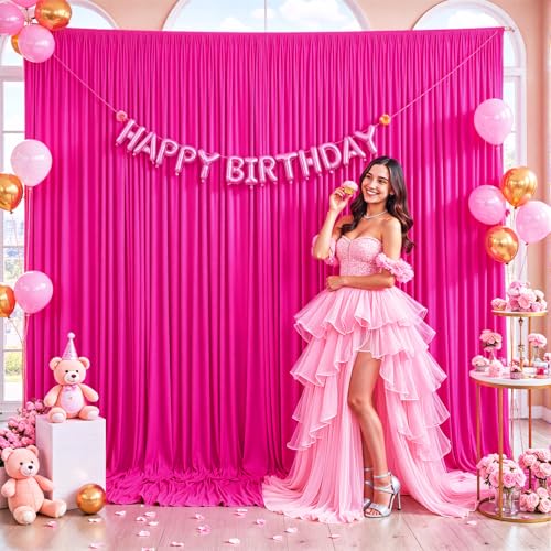 Fuchsia Backdrop Curtain for Parties Birthday Party Wrinkle Free Hot Pink Photo Curtains Backdrop Drapes Fabric Decoration for Wedding 5ft x 7ft,2 Panels - color: Fuchsia, size: 10FTx7FT (W5'xH7', 2 Panels)