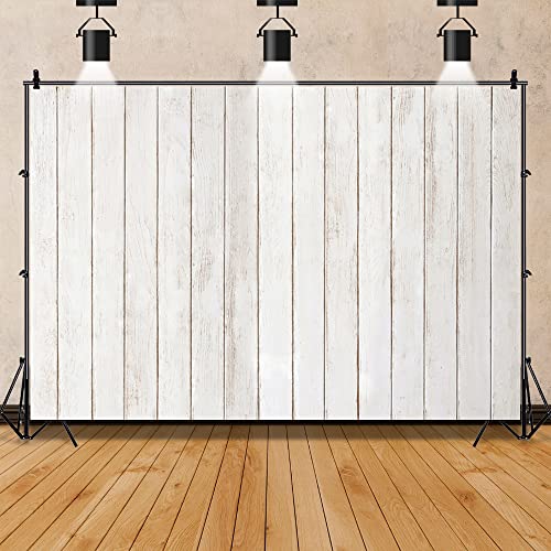 Renaiss 6x4ft Rustic White Wood Backdrop Polyester Vintage White Gray Wooden Floor Wall Plank Baby Shower Birthday Party Photography Background for Wedding Newborn Kids Adult Photo Studio Props - color: WSNWH14965, size: 6x4ft
