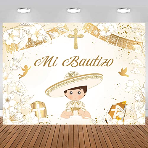 Withu Gold Mi Bautizo Backdrop for Boy Pigeon Holy Bible Cross First Communion Photo Shoot Kids Religious Christian Ceremony Photography Background Newborn Baby Shower Banner 8x6ft - size: 8x6ft