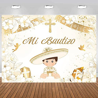 Withu Gold Mi Bautizo Backdrop for Boy Pigeon Holy Bible Cross First Communion Photo Shoot Kids Religious Christian Ceremony Photography Background Newborn Baby Shower Banner 8x6ft - size: 8x6ft