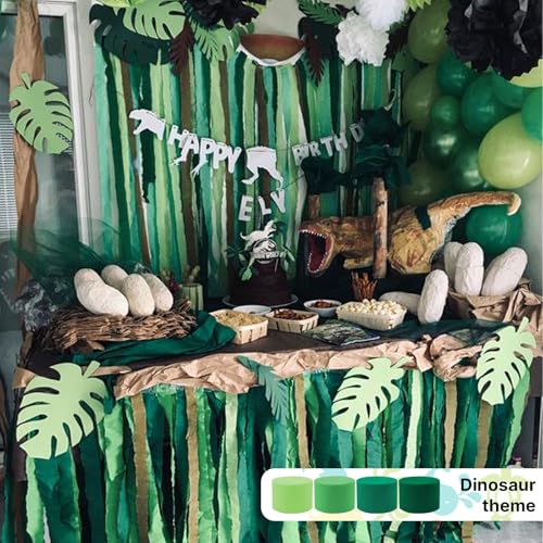 PartyWoo Dark Green Crepe Paper Streamers 4pcs 328ft Pack of Emerald Forest Hunter Green Crepe Paper Streamers for Birthday Baby Shower Woodland Dinosaur Jungle Football Theme Party Decorations - color: Green-9589