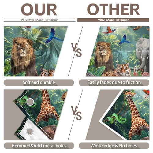 Fabric 10x8ft Jungle Forest Animals Photography Backdrop Tropical Rainforest Safari Background Wild Party Decorations Kids Event Photo Banner Props - size: 10'x8'