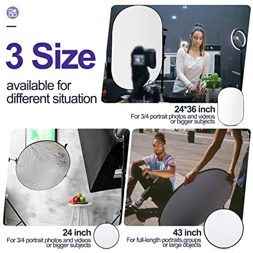 EMART Photography Reflector Holder with 24’’ Small Collapsible 5 in 1 Photo Reflector Photography Kit - Bounce Board Translucent, White, Silver, Gold, Black