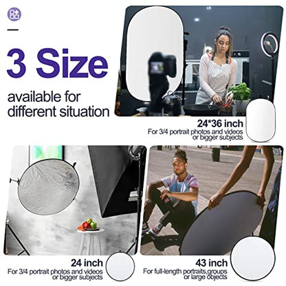 EMART Photography Reflector Holder with 24’’ Small Collapsible 5 in 1 Photo Reflector Photography Kit - Bounce Board Translucent, White, Silver, Gold, Black