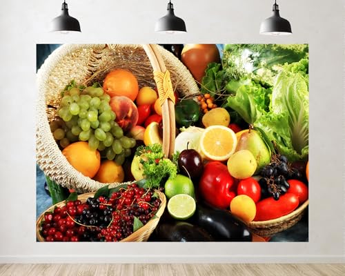 Trykid 15x8ft Mixed Fruit Vegetable Basket Backdrop Colorful Fresh Produce Photography Healthy Food Background Tapestry Grocery Market Party Decoration Photo Studio Prop Fabric - size: 15x8ft