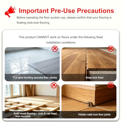 Floor Gap Fixer Tool – Heavy-Duty Iron Body with Enhanced Suction Cup, 45° Striking Surface for Floating Laminate & Vinyl Plank Flooring Repair, Includes 6 Adhesive Pads & Cleaning Blade
