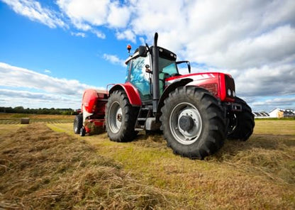 BELECO 6x4ft Fabric Farming Tractor Photography Backdrop Countryside Field Red Tractor Haystack Fall Harvest Photography Background Autumn Themed Party Decoration Photo Studio Props - size: 6x4FT