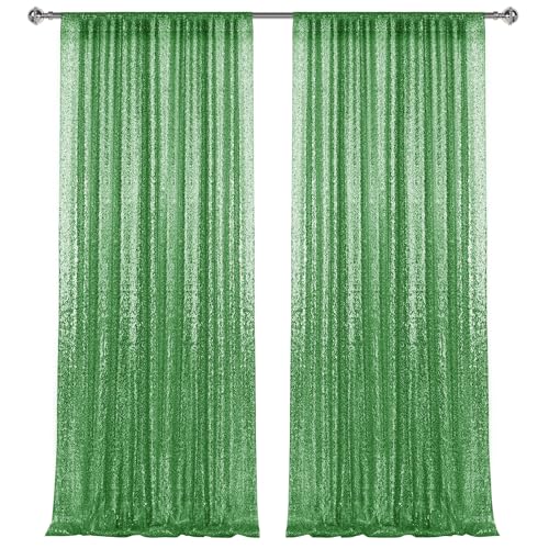 2×8FT-2PCS Grass Green Sequin Backdrop Curtains Panels, Photography Backdrop Glitter Curtains Fabric Background for Wedding Party Decor - color: Grass Green, size: 2X8FT-2PCS