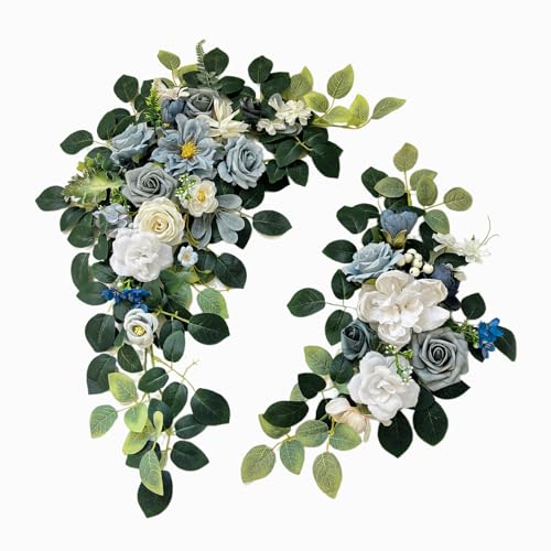 Odouzy Pack of 2 Wedding Arch, Artificial Flowers, Wedding Decor，Flower Garland Be Suited to Banquet, Party, Reception Entrance Welcome Sign and Background Decoration (Blue) - color: Blue