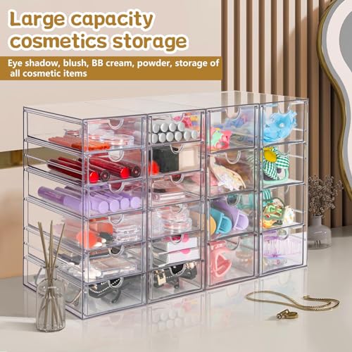 VZKAH Acrylic Organizer with Drawers | 20 Drawers 4 Sets | Desk Organizer and Storage, Clear Makeup Organization, For Office/Art Supply/Craft Storage and Organization - style: 20 drawers / 4 set