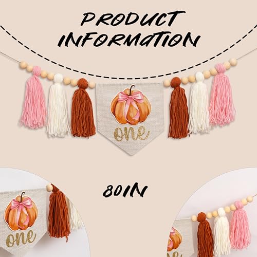 Upfirst Little Pumpkin Highchair Banner - Halloween Fall First Birthday Tassel Banner,Thanksgiving Day Anniversary Party Decoration Supplies for Baby Girls,Our Little Pumpkin Is One Party Photo Props - color: Bow Pumpkin banner yellow
