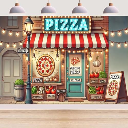 Vintage Italian Pizzeria Backdrop Vegetables Foods Background Kids Cooking Theme Pizza Party Decorations Family Night Birthday Party Pizza Party Supplies Favors Booth Props (C, 8X6FT) - color: C, size: 8X6FT