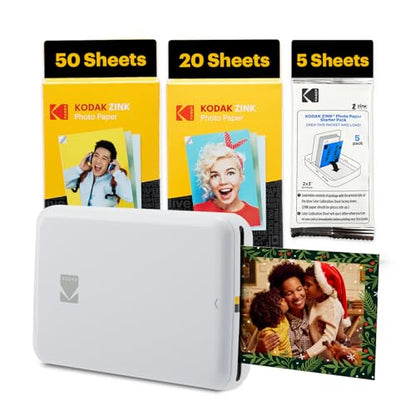 Kodak Step Instant Smartphone Photo Printer - 75 Sheets Bundle - Portable Mini Color Wireless Mobile Printer - Zink 2x3” Sticky-Back Photos - Bluetooth Compatible with Smart Devices - Fun App -White - color: White, style: Printer + 75 Sheets