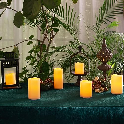 Homemory Waterproof Flameless Candles, Outdoor Indoor Battery Operated LED Pillar Candles with Remote Control and Timer, Plastic, Long Lasting, D3 x H4 4" 5" 5" 6" 6", Set of 6 - size: Set of 6