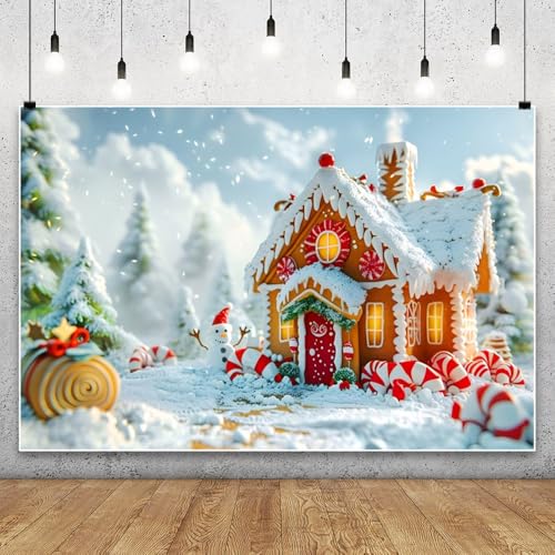 Renaiss 6x4ft Christmas Gingerbread House Backdrop Winter Snow Forest Sweet Merry Xmas Holiday Scene Photography Background for New Year Merry Xmas Eve Family Party Decor Photo Studio Props - color: christmas-g, size: 6x4ft