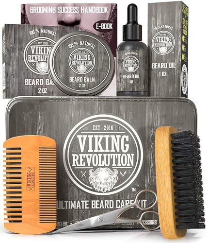 Viking Revolution - Ultimate Beard Kit - Beard Grooming Kit with Beard Brush, Beard Comb, Beard Balm, Beard Oil, Beard & Moustache Scissors - Gifts for Men - size: 5 Piece Set