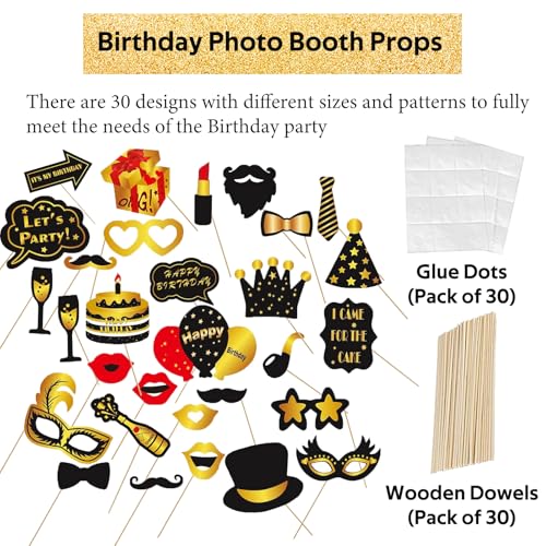 Birthday Photo Booth Props, Black Gold Inflatable Photo Booth Frame, 30PCS Photo Booth Props Cheer to 18 20 30 40 50 60 70 80 90 Years Old Decor Supplies for Men Women Boys Girls - size: All Age Birthday Inflatable Frame