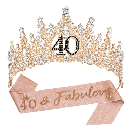 Birthday Crown for Women Crystal Princess Birthdays Tiaras Rhinestone Queen Headband Wedding Bridal Hair Accessories BirthdayProm Pageant Party Coming of Age Ceremony Photo Props - color: Gold-40