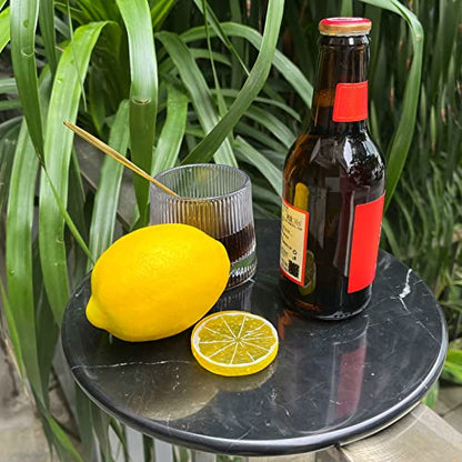 Natural Round Marble Tray Glossy Pastry Board for Dessert, Cheese, Coffee, Appetizers (Black Marquina) - color: Black Marquina