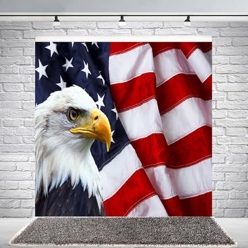 8x8ft American Flag Bald Eagle Backdrop Stars and Stripes US Flag Background for Memorial Day, 4th of July, Independence Day, Labor Day, Veterans, Patriotic Party, Retirement Party Decors - color: Flag02, size: 8x8ft