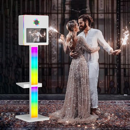 DSLR Photo Booth Built-in Mini PC and Flight Case Mirror Photo Booth with 15.6" Touch Screen RGB Lights App Control for Parties Weddings Event Rentals (White+Printer) - color: White+printer