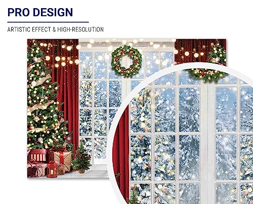 Allenjoy 82" x 59" Christmas Window Backdrop for Photography Winter Merry Xmas Tree Background Snow Holiday Photobooth Portrait Party Banner Festival Photo Studio Props Supplies - size: 82x59 in
