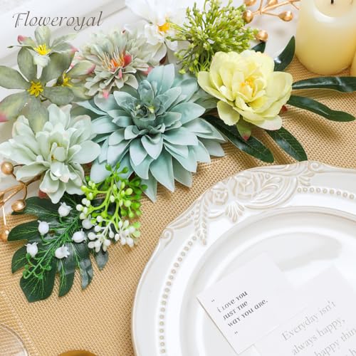 Floweroyal Artificial Flowers Combo Green Flowers Mix Silk Flowers Dahlia Roses with Stems for DIY Wedding Bridal Bouquets, Baby Shower, Floral Arrangement, Table Centerpieces, Home Decorations. - color: Emerald Green