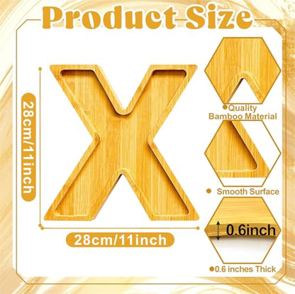 11" Wooden Letter X Platter Tray for Party Charcuterie Board Letters Serving Trays for Food Fruit Cupcake Reusable Fillable Dishes Plates for Birthday Anniversary Wedding Party Baby Shower Supplies - color: Letter X