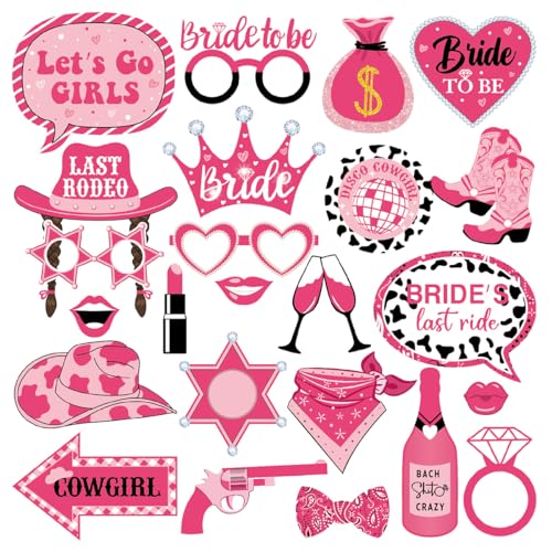 Cowgirl Bachelorette Photo Props, Tumwisk 25PCS Bachelorette Party Decorations, Pink Lets Go Girls Last Rodeo Western Theme Party Cowgirl Decor for Bridal Shower Wedding Favors Supplies - color: Cowgirl