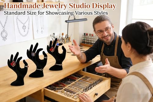 Hand-Shaped Jewelry Display Stand - 7-Inch Black Velour Holder for Rings, Bracelets & Photo Props