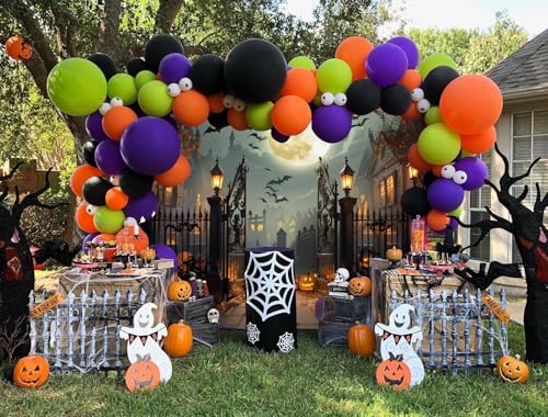 Halloween Backdrop 10x10ft Scary Full Moon Night Pumpkin Ghost Castle Halloween Photo Backdrops for Photography Haunted House Back Drop for Picture Booth Props Party Decorations - color: Brown, size: 10x10ft