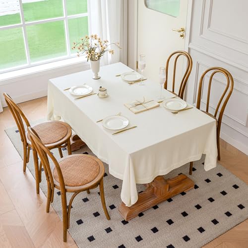 Linen World Linen Tablecloth 108x60 Inch, Rectangular Tablecloth Luxury Texture & Linen Look – Soft, Cool & Breathable Linen Blend Tablecloth for Dining, Kitchen, Outdoor, Easter-Creamy White - color: Creamy White, size: 108" x 60" (Rectangular)