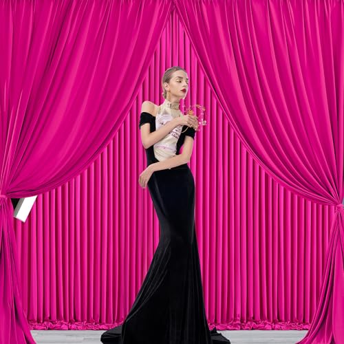 10x10ft Hot Pink Backdrop Curtain for Wedding Parties Wrinkle Free Fabric Fuchsia Drapes Backdrop Decoration for Baby Shower Birthday Photography Decoration 2 Panels, 5ft x 10ft - color: Hot Pink, size: 5ft x 10ft x 2 panels