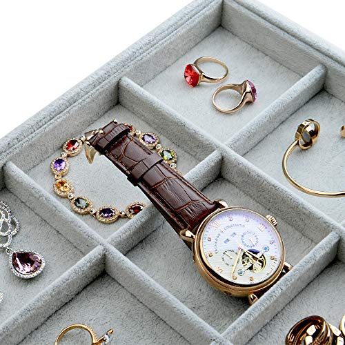 Oirlv Velvet Stackable Jewelry Display Trays 12 Grids Rings Earrings Bracelet Organizer Storage Tray(13.8"x1.29"x9.4") - size: 12 Grid Tray