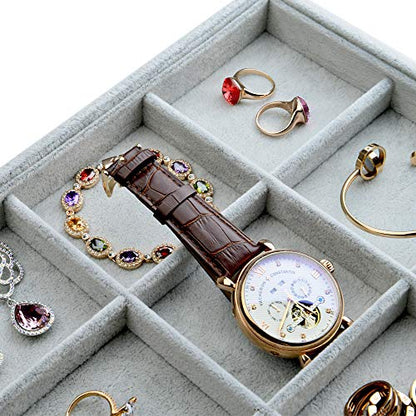 Oirlv Velvet Stackable Jewelry Display Trays 12 Grids Rings Earrings Bracelet Organizer Storage Tray(13.8"x1.29"x9.4") - size: 12 Grid Tray