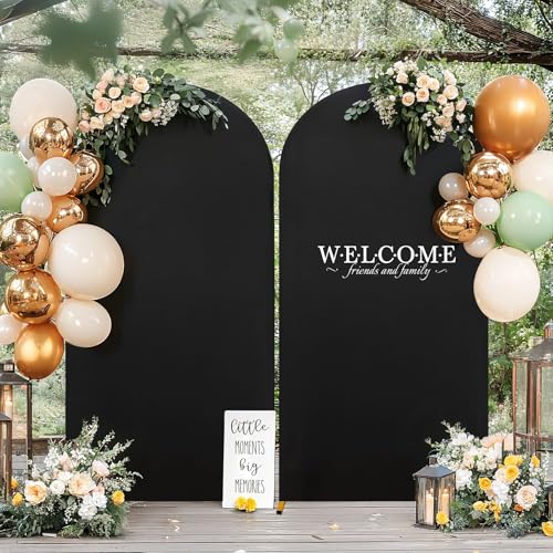 Set of 2 Black Arch Covers (6.6ft & 5ft) Spandex Stretchy Fitted Arch Backdrop Covers Wrinkle-Free Round Top Chiara Arch Stand Cover for Graduation Wedding Birthday Party Banquet Background - color: Black, size: 6.6FT, 5FT